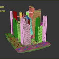 Detailed Cartoon City Scene Featuring Brick Buildings And Tall Towers Model