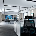 Modern Monitoring Room With Round Table Multiple Monitors And Office Chairs