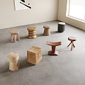Various Wooden Stools With Unique Designs And Different Shapes In Modern Interior 3d model