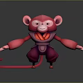 3D Pink Cartoon Monkey Character Model with Purple Outfit and Arms Outstretched