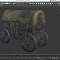Vintage Old Wooden Wagon with Canvas Cover and Large Wooden Wheels