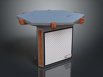 Modern Octagonal Dining Table With Light Gray Tabletop Wooden Elements And Checkerboard Panel 3d model