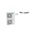 White Air Conditioner Fan With Indoor Outdoor Units Control Panel And Remote Control