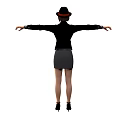 Woman In Black Jacket And Gray Skirt With Hat Standing Arms Outstretched In High Heels