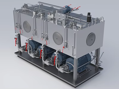 Industrial Equipment Featuring Multiple Pumps Circular Gauges Piping System And Mechanical Components 3d model