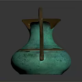 Antique Bronze Wine Vessel With Turquoise Green Patina And Brown Spout Handle Design