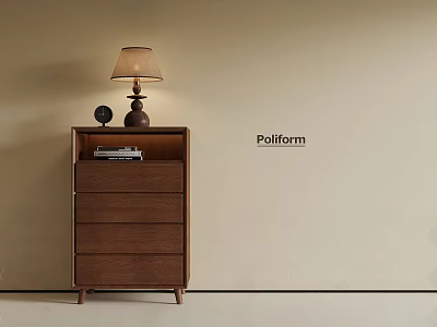 Modern Wooden Entryway Side Cabinet With Storage Drawers And Decorative Lamp 3d model