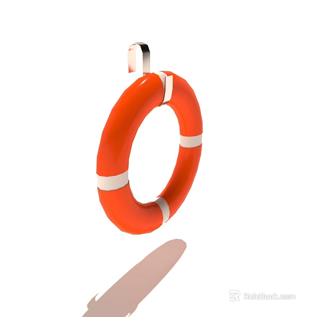 Orange Commercial Safety Equipment Life Ring With White Stripes And Hanging Hook 3d model 