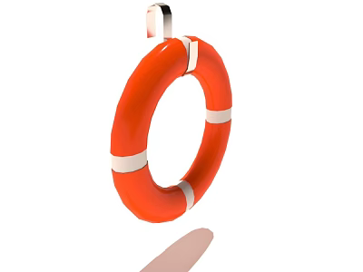 Orange Commercial Safety Equipment Life Ring With White Stripes And Hanging Hook 3d model