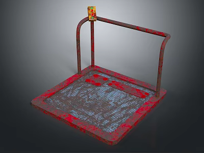 Industrial Metal Platform Scale With Red Border Gray Surface Railing And Yellow Label 3d model