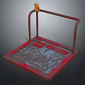 Industrial Metal Platform Scale With Red Border Gray Surface Railing And Yellow Label