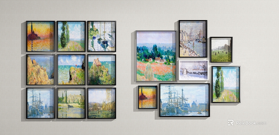 Oil Paintings Framed Wall Art With Seascapes Country And Tree Landscape Scenes 3d model 