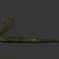 Mythical Snake With Multiple Heads And Green And Yellow Patterned Long Body On Dark Background