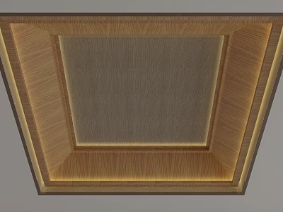 Elegant Wooden Frame Ceiling Design With Textured Central Panel And Warm Lighting 3d model