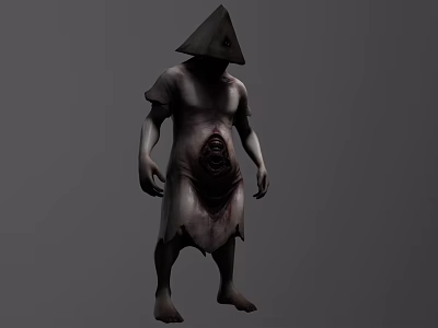 Horror Game And Movie Character With Triangular Head Tattered Clothing Abdominal Wound 3d model
