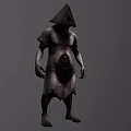 Horror Game And Movie Character With Triangular Head Tattered Clothing Abdominal Wound