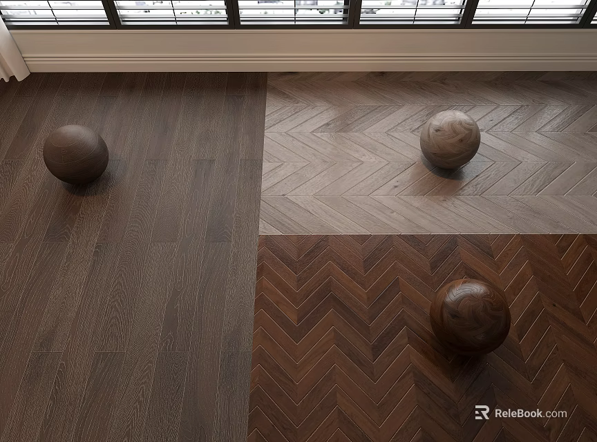 Wooden Flooring With Diverse Patterns In Interior Display With Spheres 3d model