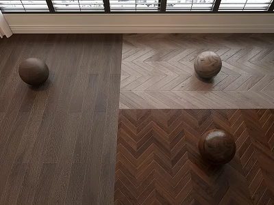 Wooden Flooring With Diverse Patterns In Interior Display With Spheres 3d model