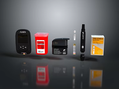 Medical Testing Equipment Kit Including Glucose Monitor Test Strips Lancets Battery And Container 3d model