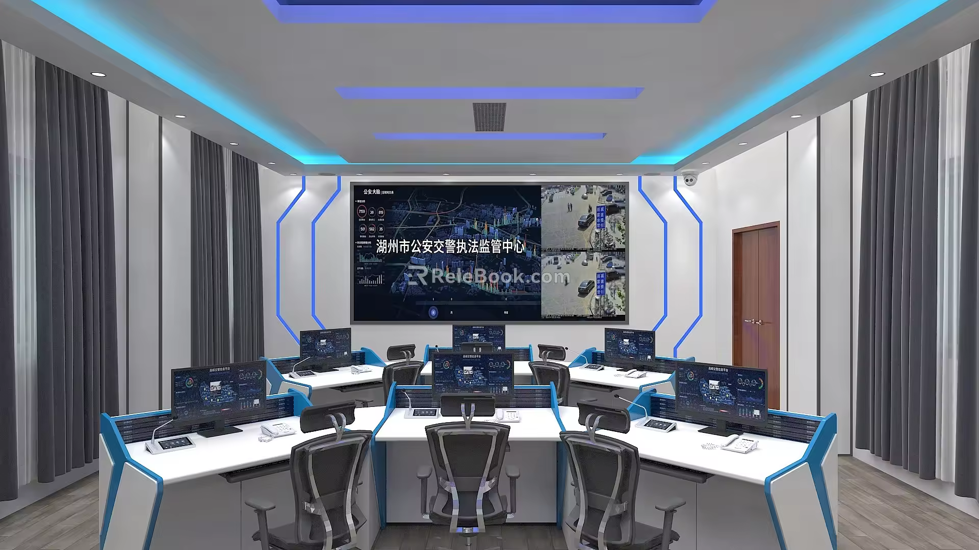Modern Monitoring Room Traffic Law Enforcement Case Handling Center 3d model