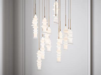 Modern Contemporary Chandelier With Multiple White Tiered Lampshades And Brass Hanging Wires 3d model