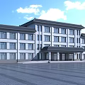 Traditional Chinese Style Office Building With White Facade Dark Roof And Spacious Plaza