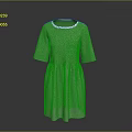 Green Knitted Dress With Round Neckline Short Sleeves And Pleated Hem