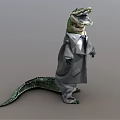 Crocodile Wearing Gray Suit And Tie Standing Upright With Open Mouth
