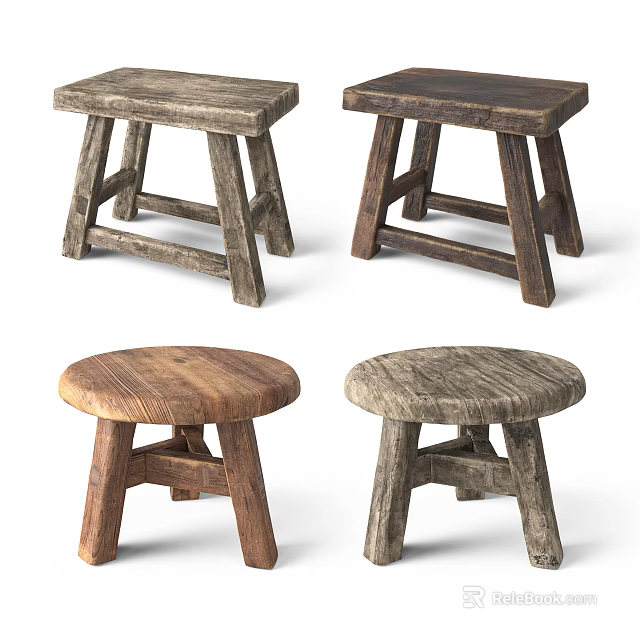 Rustic Wooden Stools With Various Shapes For Home Decor And Seating 3d model 