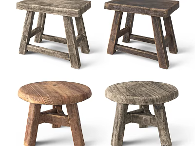 Rustic Wooden Stools With Various Shapes For Home Decor And Seating 3d model