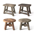 Rustic Wooden Stools With Various Shapes For Home Decor And Seating 3d model