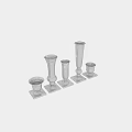Silver Decorative Vases With Square Bases Various Heights For Home Decor 3d model