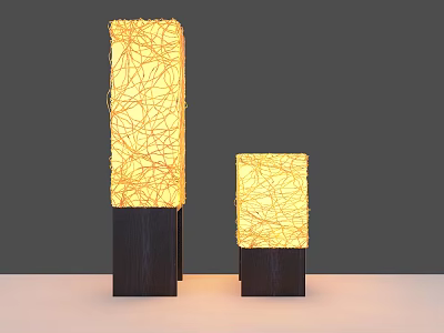 Unique Shaped Floor Lamps With Woven Texture Warm Yellow Light And Dark Base 3d model