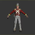 Military Character in Red Uniform Gray Hat White Pants Holding Gun With Gold Accents