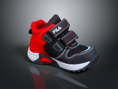 FILA Kids Black Red Sports Shoes With Velcro Straps Comfortable Design 3d model