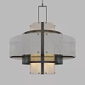 Modern Pendant Light With Metal Frame And Layered Frosted Fabric Shade Design