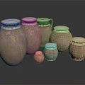 Earth Brown Ceramic Storage Jars With White Lids In Various Sizes For Home Use 3d model