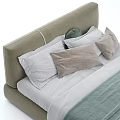 Modern Double Bed With Upholstered Headboard White Sheet Light Green Throw And Pillows 3d model