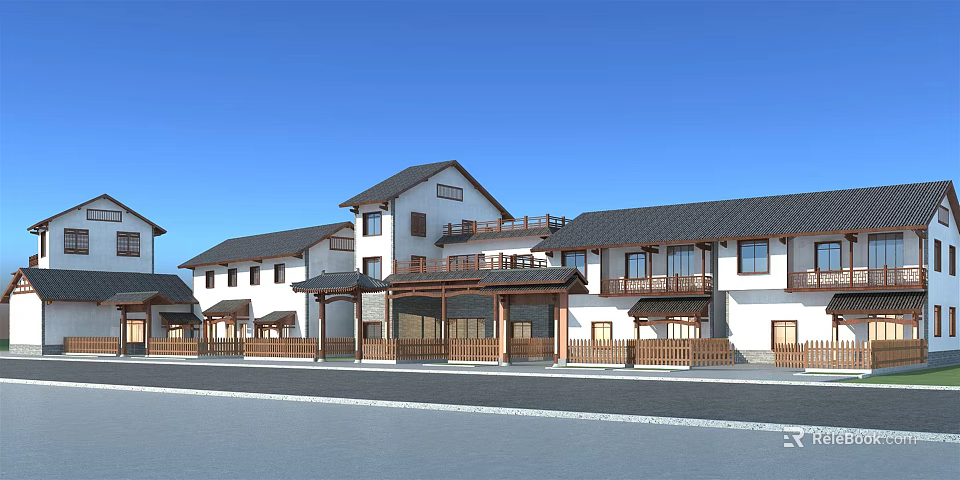 Traditional Ancient Architecture With White Walls Wooden Porches And Classic Roof Design 3d model 