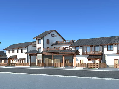 Traditional Ancient Architecture With White Walls Wooden Porches And Classic Roof Design 3d model