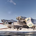 Sci Fi Flying Vehicle Hovering Over Water With Futuristic Metallic Structure And Blue Sky