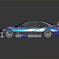 Sleek Blue Silver Racing Car With Rear Spoiler Shiny Exterior And Reflective Surface
