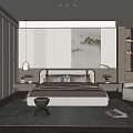 Modern Bedroom Interior Design With Bed Wardrobe And Decorative Wall Art 3d model