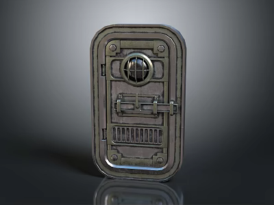 Vintage Metal Rectangular Safe With Circular Viewing Window Latch And Grille Details 3d model