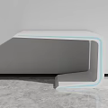 Modern White Irregular Shape Table Featuring Blue Lines Against Wall On Marble Floor 3d model