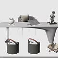 White Desk Setup With Laptop Lamp Green Sculpture Gray Chair Storage Baskets And Open Book