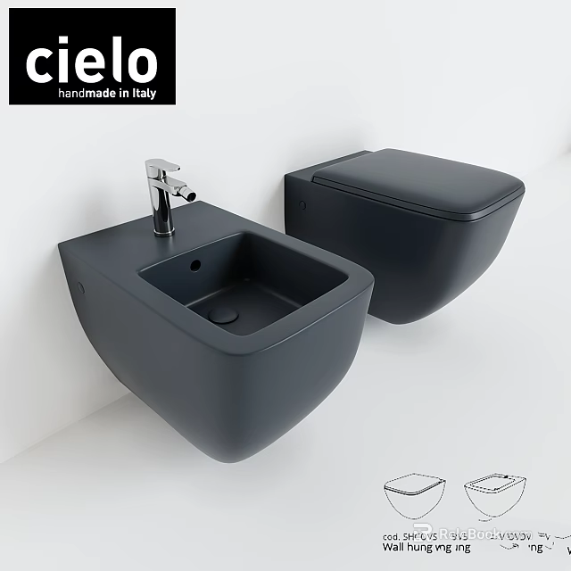 Modern Black Wall Mounted Toilet Design Made In Italy With Sleek Modern Finish 3d model 