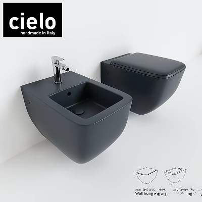 Modern Black Wall Mounted Toilet Design Made In Italy With Sleek Modern Finish 3d model