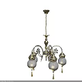 Elegant Vintage Chandelier With Metallic Frame Multiple Glass Shades And Intricate Decorative Design