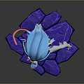 Game Movie Character With Blue Hair Pink Body Cat Ears Tail Crouching On Cracked Ground